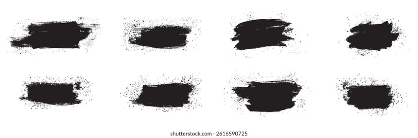 Set of Hand-Painted Brush Strokes - Black Grunge Ink Textures, Abstract Paint Smudges, Vector Brushstroke Elements for Creative Design, Artistic Rough Edges, Dirty Splatter, and Textured Patterns
