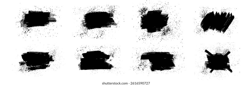 Set of Hand-Painted Brush Strokes - Black Grunge Ink Textures, Abstract Paint Smudges, Vector Brushstroke Elements for Creative Design, Artistic Rough Edges, Dirty Splatter, and Textured Patterns