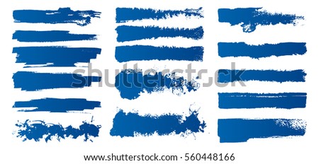 Set of hand-painted brush strokes. Blue watercolor stripes isolated on white background. Vector illustration. 