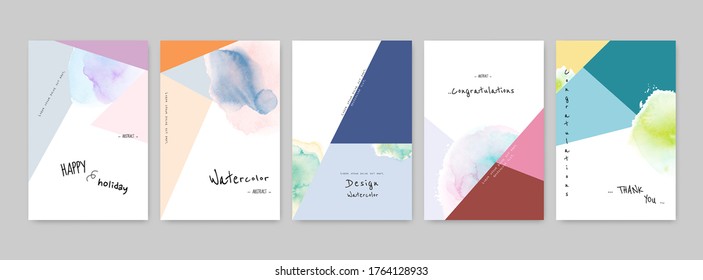 Set of Hand-painted colorful Watercolor Card design. Suitable for use as a card; greeting, invitation, cover, booklet, brochure, or poster.