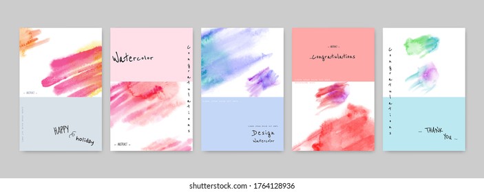Set of Hand-painted colorful Watercolor Card design. Suitable for use as a card; greeting, invitation, cover, booklet, brochure, or poster.