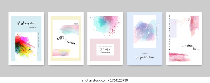 Set of Hand-painted colorful Watercolor Card design. Suitable for use as a card; greeting, invitation, cover, booklet, brochure, or poster.