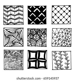 A set of hand-painted patterns. Vintage doodle patterns. Vector illustration