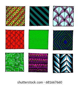 A set of hand-painted patterns. Vintage doodle patterns. Vector illustration