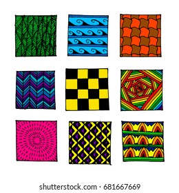 A set of hand-painted patterns. Vintage doodle patterns. Vector illustration