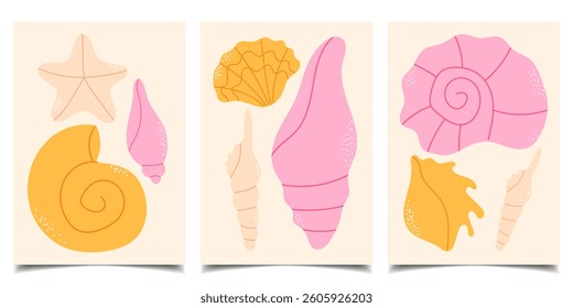 Set of hand-painted sea shells. Vector illustration
