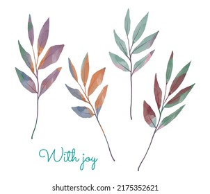 Set of handpainted watercolor vector plants and leaves.Design element for summer wedding, spring congratulation card. Perfect floral elements for save the date card. Unique artwork for your design.