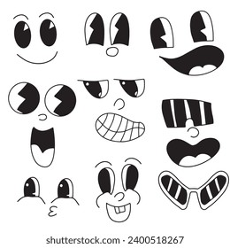 set of handrawn black expression face comic