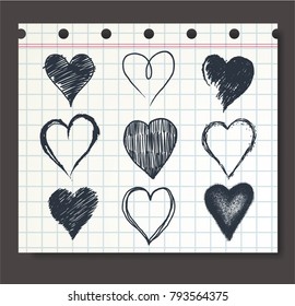 set of handrawn heart icon