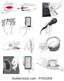 Set of hands in action