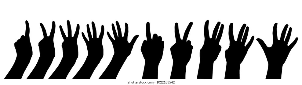 set of hands black gestures count one, two, three, four, five