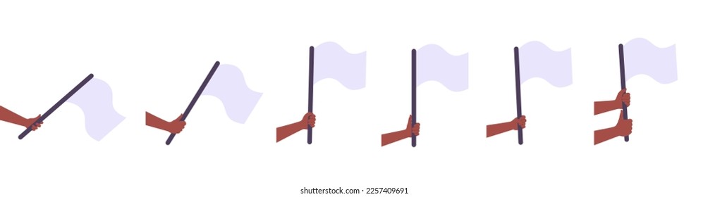 Set of hands of a black man holding a white flag cartoon flat vector illustration