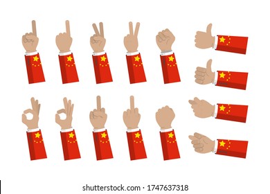 Handset mit chinesischer Flagge in verschiedenen Gesten Zeichen einzeln auf weißem Hintergrund. Flaches Vektorgrafik