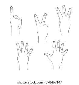 Set of hands counting one to five outer side