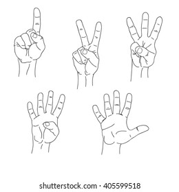Set of hands counting one to five inner side