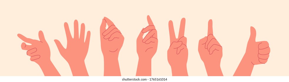 Set hands with different gesture in flat style isolated