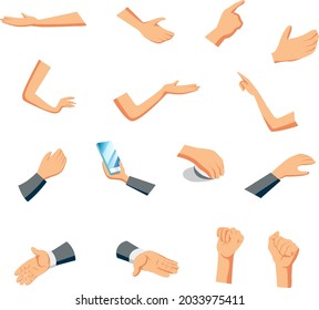 Set of hands with different gestures.