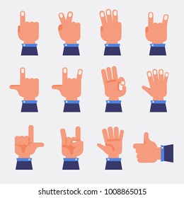 Set of hands in different gestures emotions and signs on white background isolated vector illustration