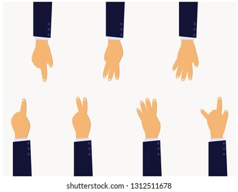 Set of hands in different gestures emotions and signs on white background isolated vector illustration