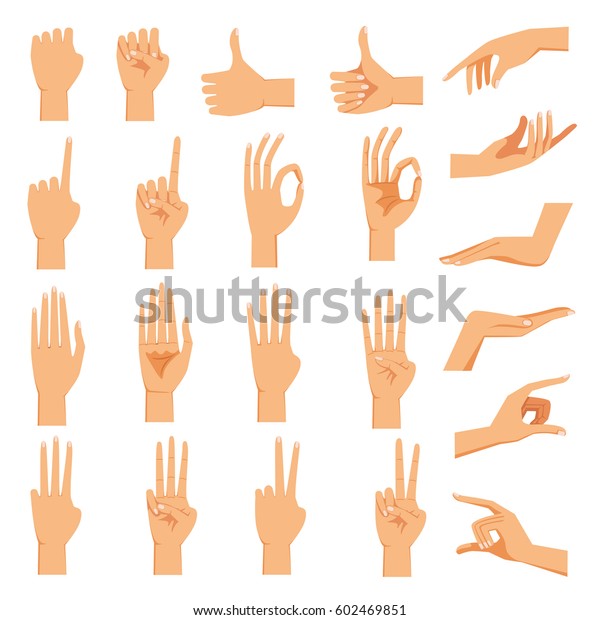 Set Hands Different Gestures Emotions Palm Stock Vector (Royalty Free ...