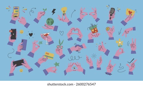 set of hands with different gestures, vector illustration