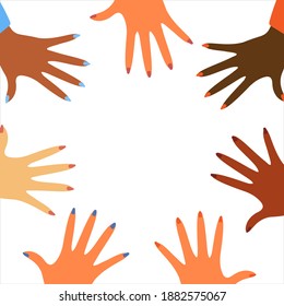 Set with hands of different nationalities.