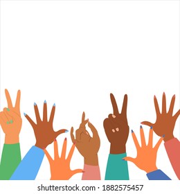 Set with hands of different nationalities.
