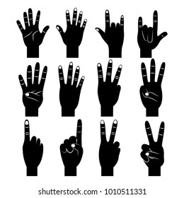 set of hands differents gestures pictogram