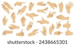 Set of hands in doodle style isolated human hands. Vector different hand positions