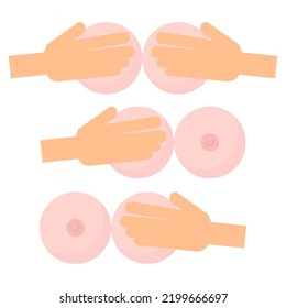 Set of hands and female breasts in different positions in honor of World Breast Cancer Day