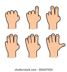 Set of hands and fingers showing numbers. Vector color illustration.