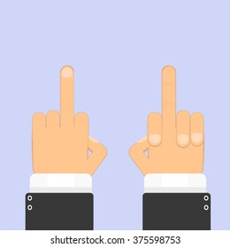 Set of hands and fingers showing numbers. Showing middle finger. Counting hand. Vector color illustration.