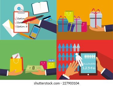 Set of hands of flat design. Vector illustration.