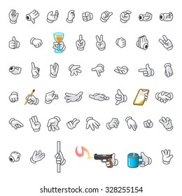 Set of Hands Gesture Cartoon Character Include Vector Illustration 