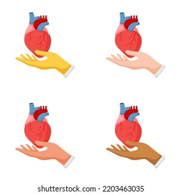 Set of hands gestures with human heart