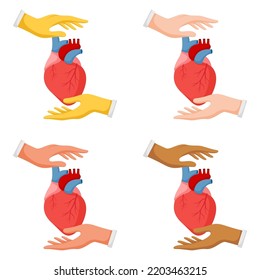 Set of hands gestures with human heart
