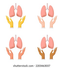 Set of hands gestures with lung