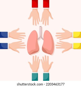 Set of hands gestures with lung