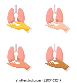 Set of hands gestures with lung