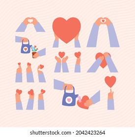 set of hands and hearts