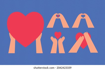 conjunto de manos con corazones