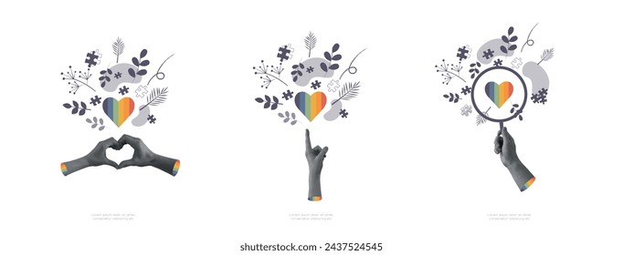 Juego de manos con corazones. Diseño moderno.