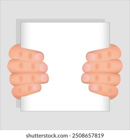 Set with hands holding blank paper sheet cartoon flat vector illustration