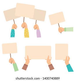Set of hands holding boards concept