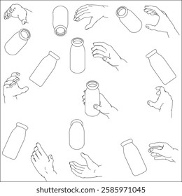 Set of Hands Holding Bottles