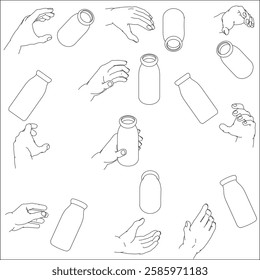 Set of Hands Holding Bottles