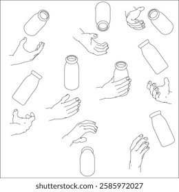 Set of Hands Holding Bottles