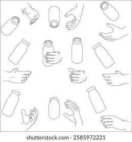 Set of Hands Holding Bottles