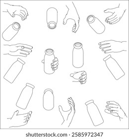 Set of Hands Holding Bottles