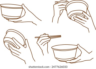 
set of hands holding bowl on white background